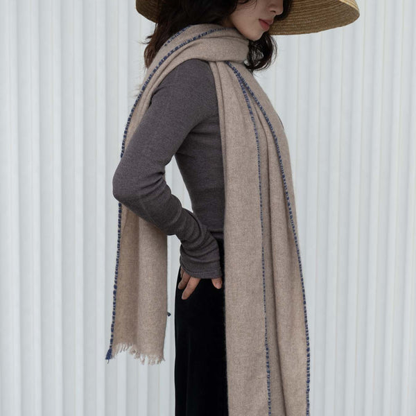 Cashmere Scarf, Beige & Navy