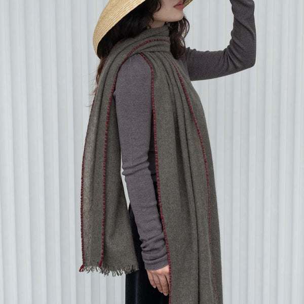 Cashmere Scarf, Forest Green & Burgundy